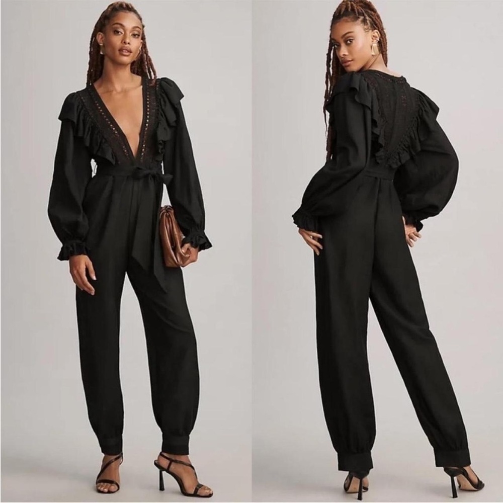Farm Rio Black Laces and Ruffles Jumpsuit